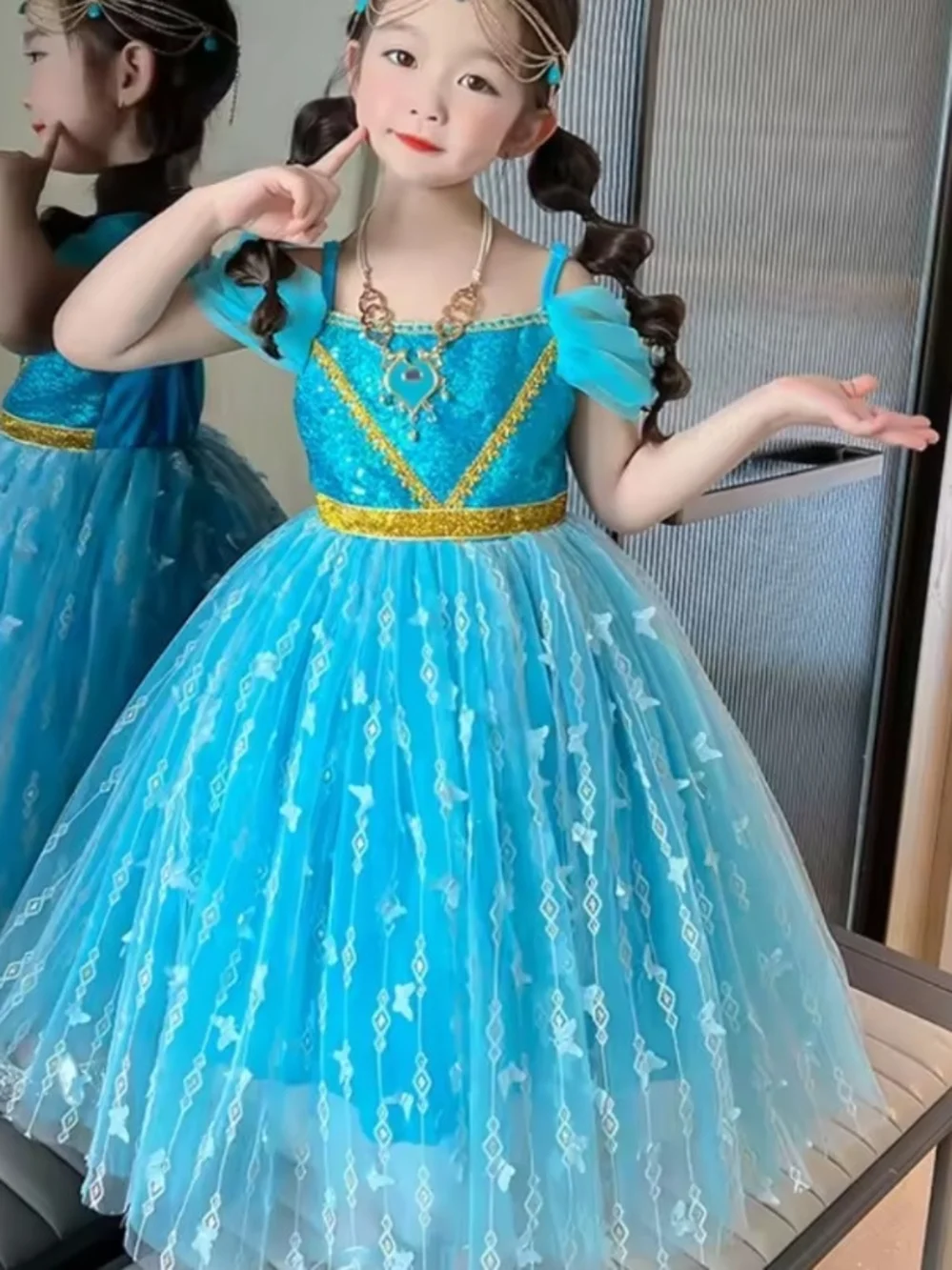 Blue Sparkle Tulle Princess Costume Dress for Kids